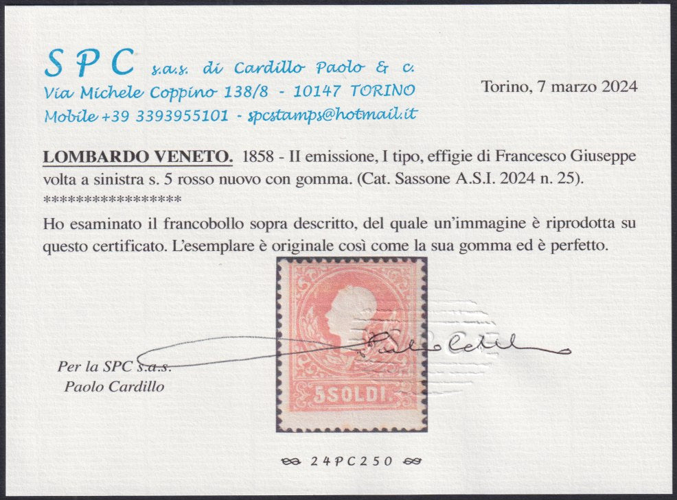 BA23-24 - 1858 - Lombardo Veneto II issue, s. 5 red I new type with original tire (25)