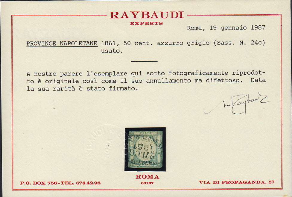 BO2511-16 - 1861 - Effigie di Vittorio Emanuele II volta a destra, Province Napoletane, 50 grana azzurro grigio usato (24c)