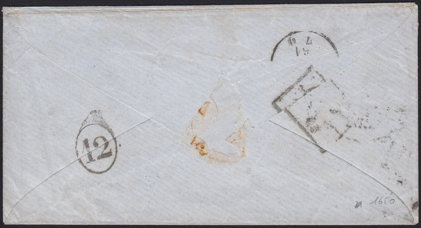 BO2515_11 - 1861 - Lettera spedita da Napoli per Milano 20/4/61 affrancata con 5 grana rosa lilla (21b)