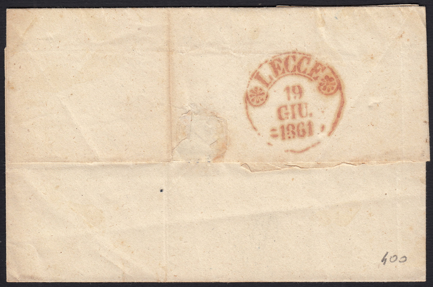 BO255_27 - 1861 - Lettera spedita da Gallipoli per Lecce 18/6/61 affrancata con gr. 1 grigio nero coppia orizzontale (19a)