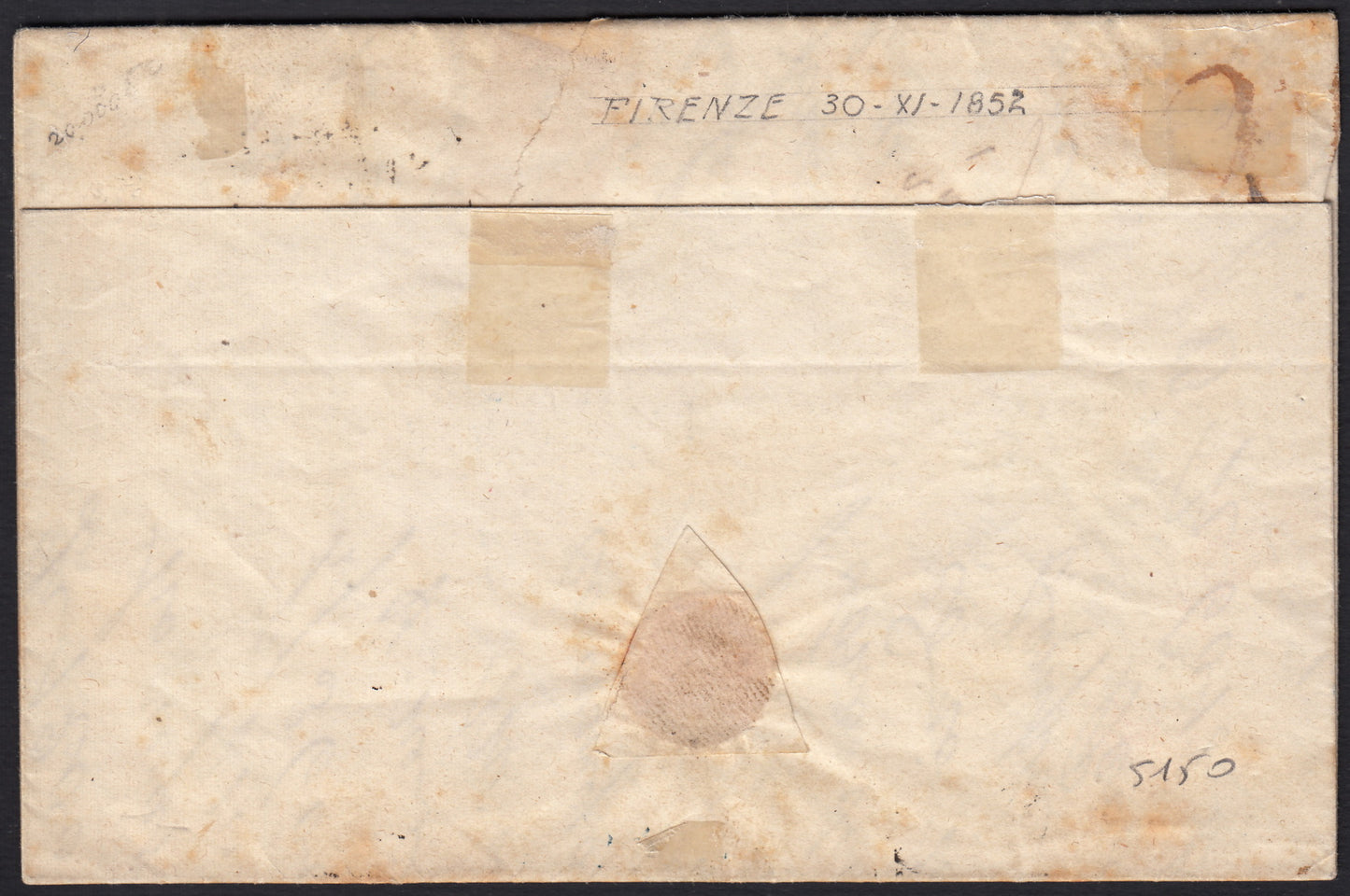 PPP449 - 1851 Leone di Marzocco, 2 light blue crazie on gray paper and crown watermark, used (5d)