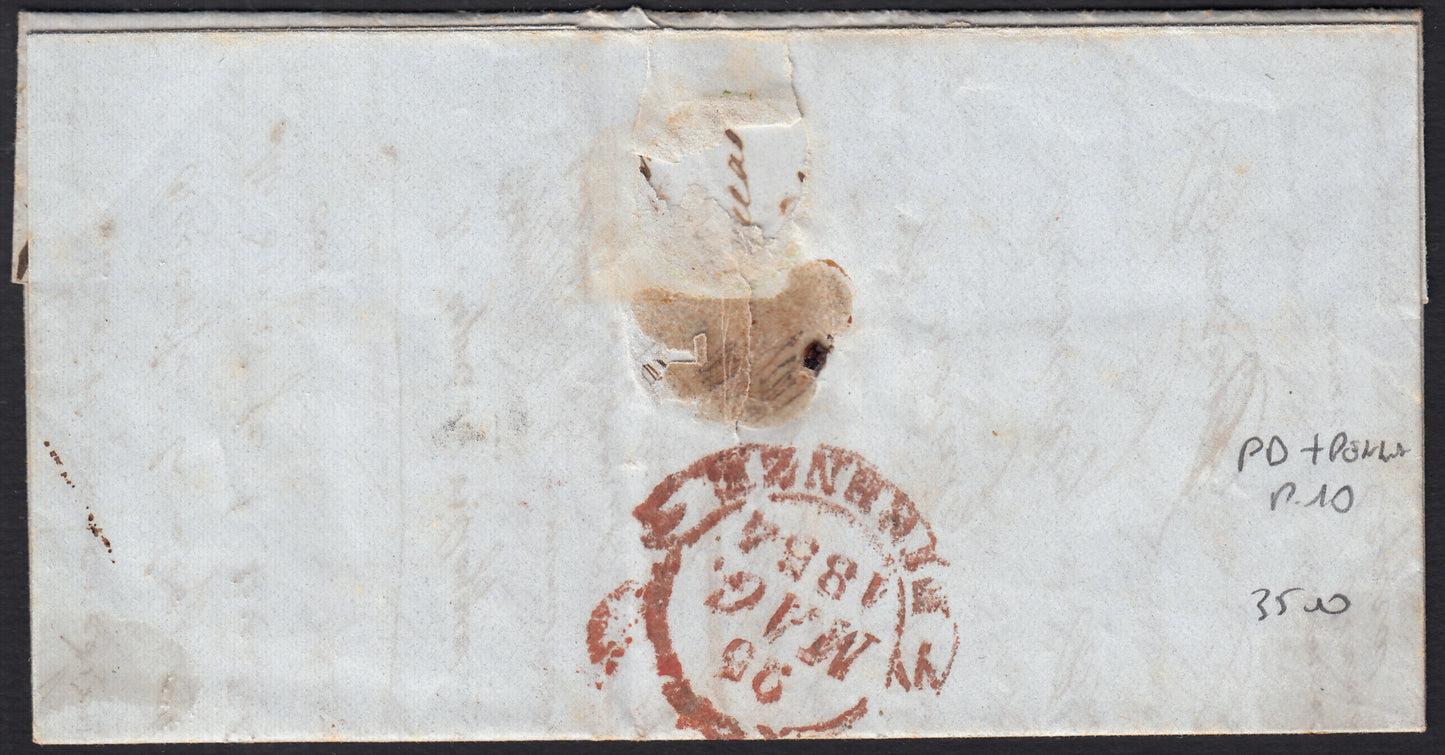 PPP449 - 1851 Leone di Marzocco, 2 light blue crazie on gray paper and crown watermark, used (5d)