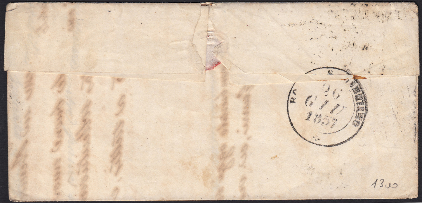 PPP449 - 1851 Leone di Marzocco, 2 light blue crazie on gray paper and crown watermark, used (5d)