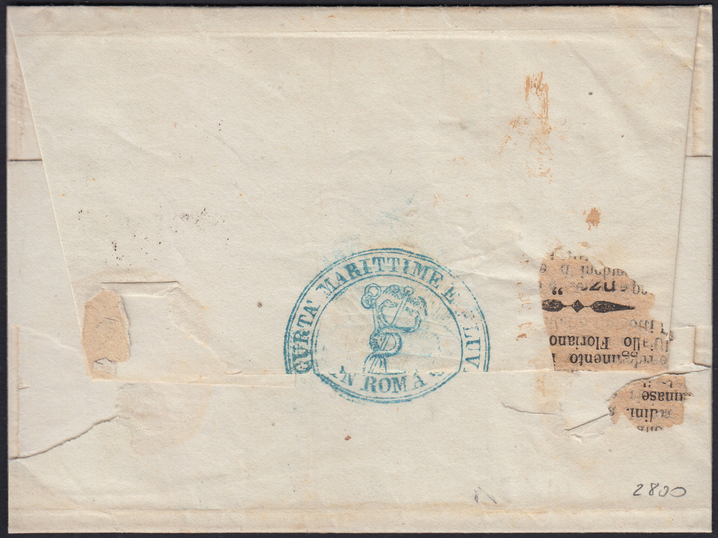 BO25_143 - 1865 - Lettera spedita da Roma per Fiumicino affrancata con 1/2 baj violetto isolato (1Aa)