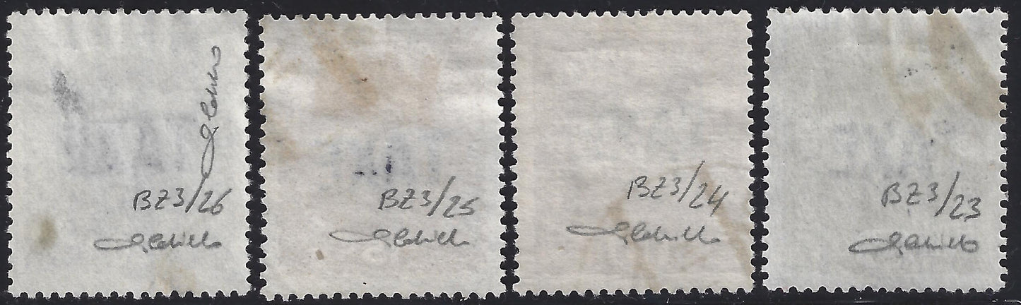 BZ4 - 1918 - Trentino Alto Adige, Bolzano office 3, TAXE overprinted Austrian stamps, lot of four used copies (BZ3/23-26)