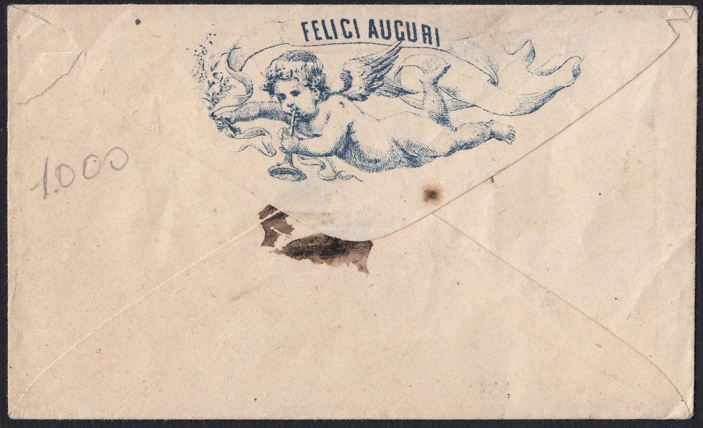 CG150 - 1881 - Biglietto d'Auguri da Savigliano per Città affrancato con c. 2 su L. 2 lacca scuro, oggetto molto particolare (34).