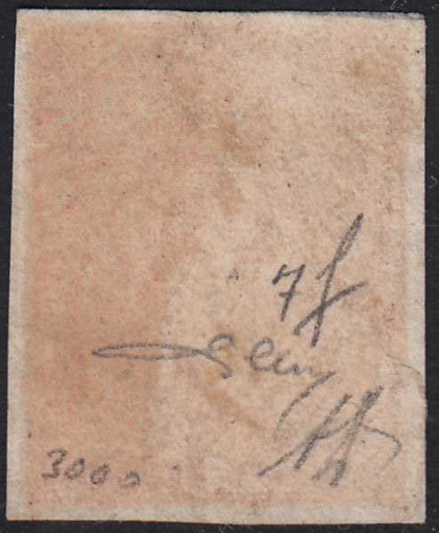 CG177 - 1853 - II emissione c. 15 rosso vermiglio con la cifra mancante del valore "5", usato (7f).