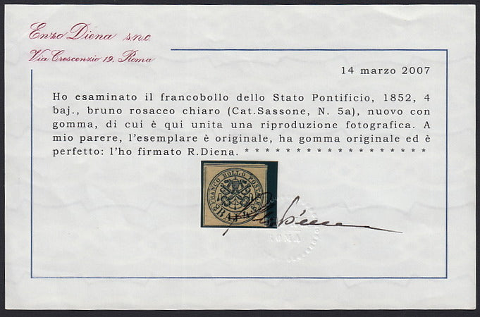 FM98 - 1852 - I emissione 4 baj bruno rosaceo chiaro nuovo con gomma originale, (5a).