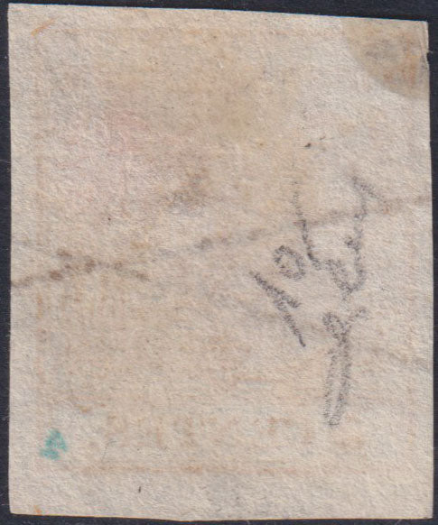 E11_2 - 1850 - I emissione c. 5 giallo I tiratura usato con tratti di penna (1a).