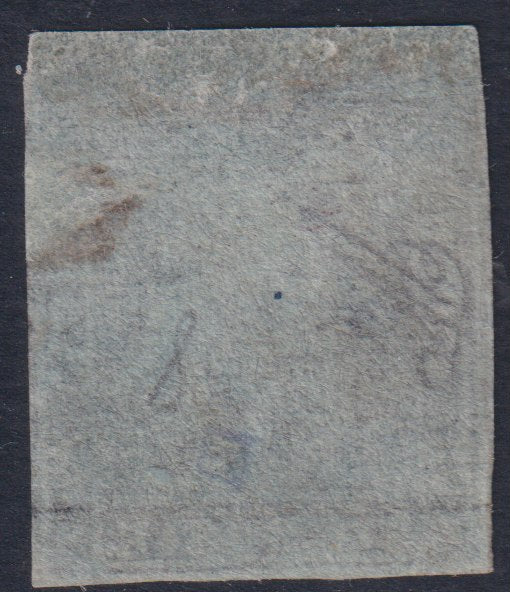 PPP449 - 1851 Leone di Marzocco, 2 light blue crazie on gray paper and crown watermark, used (5d)