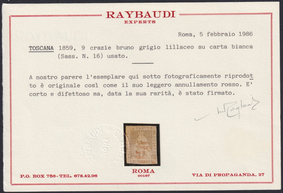 T99 - 1851 - Leone di Marzocco, 60 dark scarlet crazie on gray paper and crown watermark, used (9)