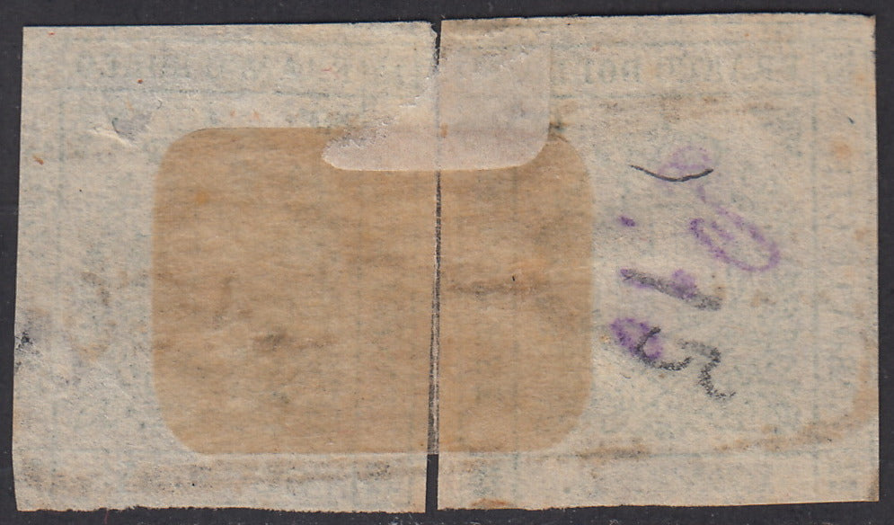 PV712 - 1859 - Scudo di Savoia sormontato da Corona Reale, c. 5 verde due esemplari usati con cartella di Pievepelago (12, p.ti R3).