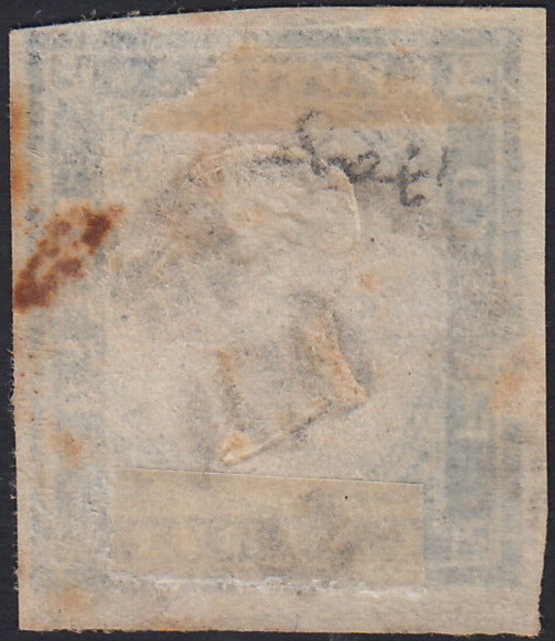 ES2585_6 - 1859 - IV emissione di Sardegna, c.20 cobalto oltremare I tavola usato PIACENZA 17/8/59, periodo di Governo Provvisorio di Parma (A3)