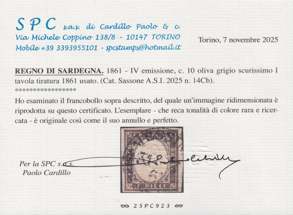 1860 - 1/2 dark blue tornese called "Croce di Savoia" used in the IL PAESE newspaper of 1/1/1861 (16b)