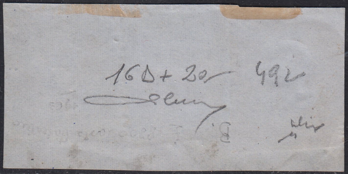 1860 - 1/2 dark blue tornese called "Croce di Savoia" used in the IL PAESE newspaper of 1/1/1861 (16b)