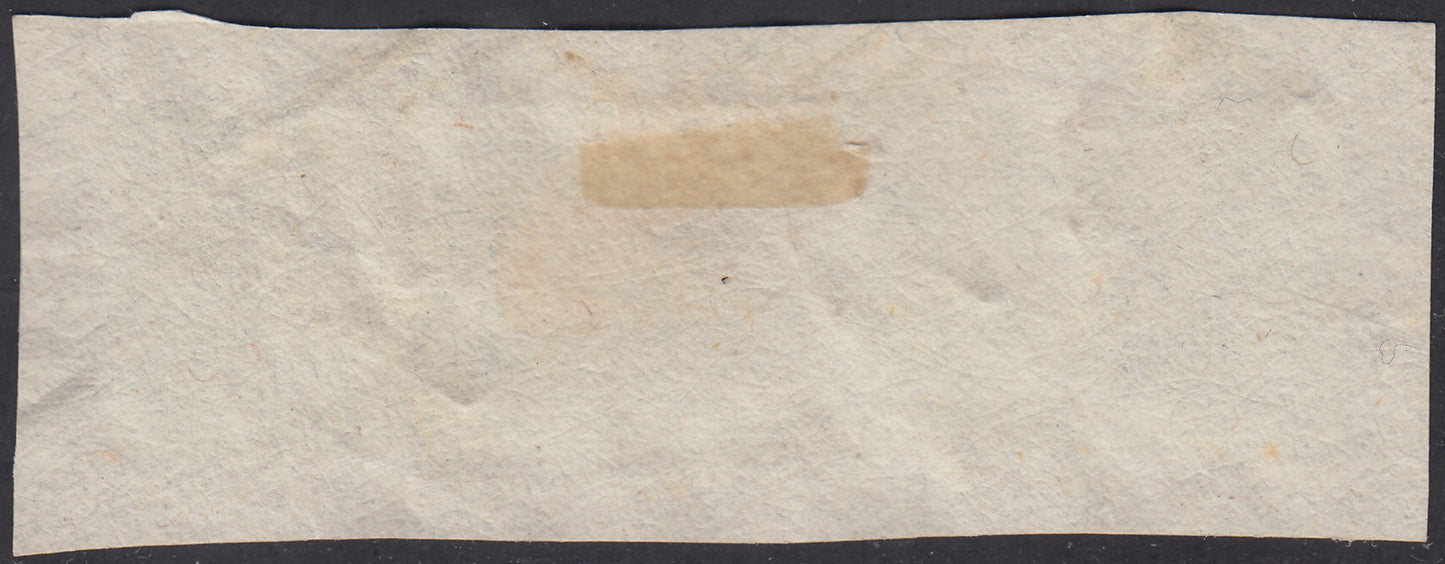 PV371 - 1852 - I emissione 1 baj verde grigiastro strisccia di tre esemplari usata su frammento (2).