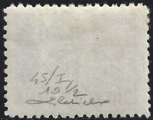 Fiume14 - 1919 - Allegorie e Vedute, 2 corone cobalto carta tipo C nuovo con gomma originale, varietà di dentellatura 10 1/2 (45/I)