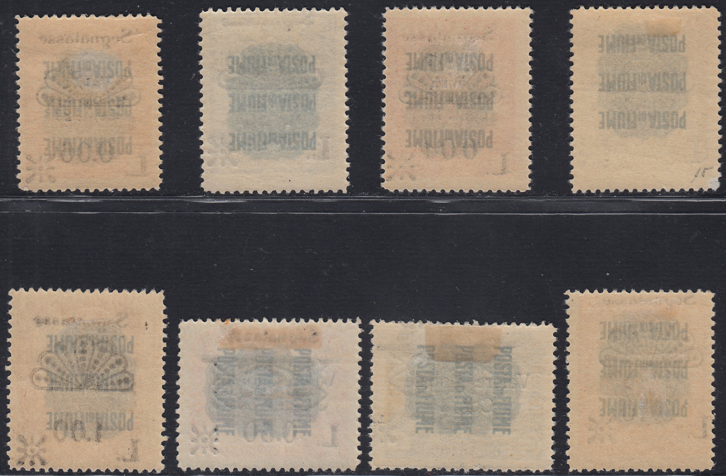 Fiume348 - Pro Fondazione Studio stamps overprinted Global Value in bold or larger and Tax Postage, 1921 series new with gum (25/29, 31, 33, 35)