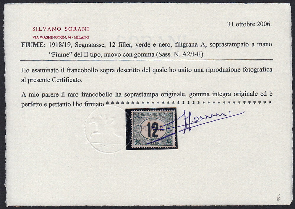 ZZ760 - Hungarian stamp from the Reapers series, 6 blue-green fillers with FUME (instead of FIUME) overprint, new (7d)