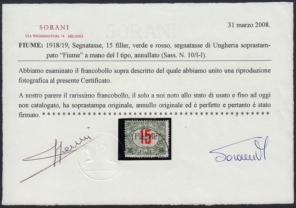 ZZ760 - Hungarian stamp from the Reapers series, 6 blue-green fillers with FUME (instead of FIUME) overprint, new (7d)