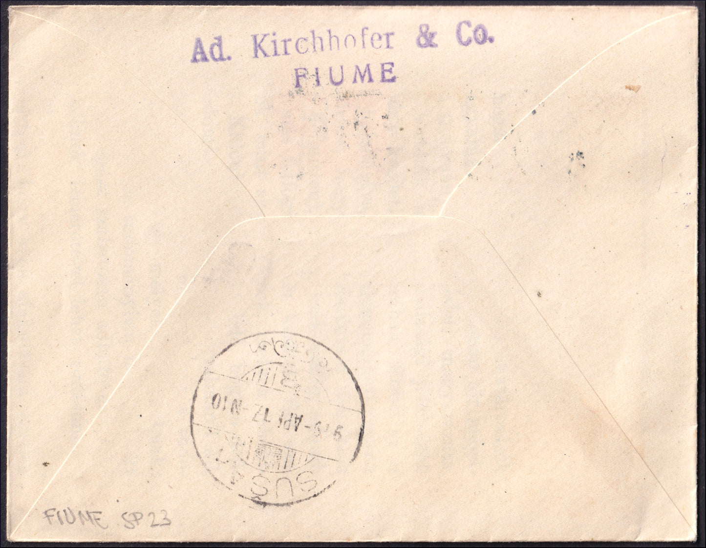 FiumeSP23 - 1918 - Lettera affrancata con Ungheresi soprastampa a macchina beneficenza 40 (+2) filler carminio + mietitori 2 filler + 3 filler (1A + 4 + 5)