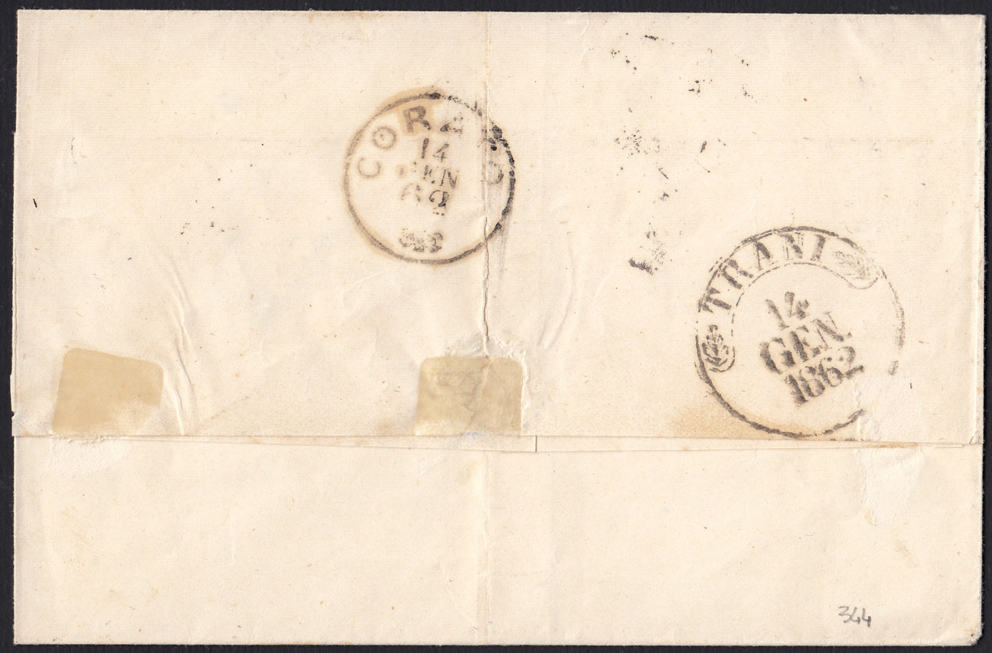 NPRSP22 - Lettera spedita da Napoli per Corato 11/1/62 affrancata con 2 grana azzurro di splendida qualità (20b)