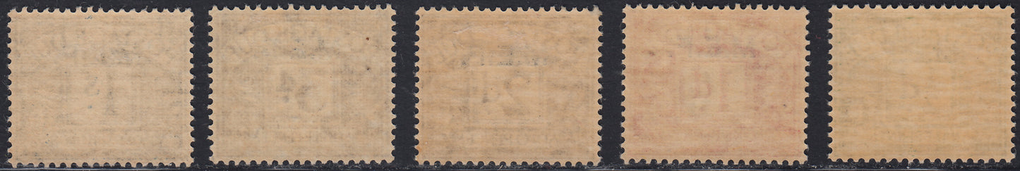 MEF4 1942 - Segnatasse di Gran Bretagna soprastampate M.E.F. in azzurro, serie di 5 valori nuovi con gomma integra (1/5)