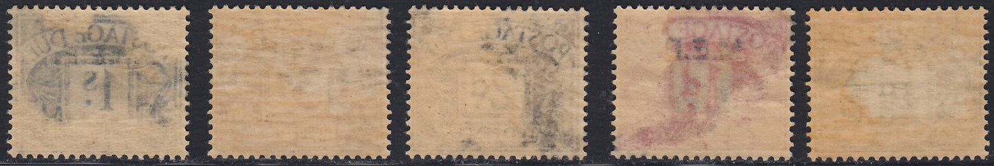 MEF5 1942 - Segnatasse di Gran Bretagna soprastampate M.E.F. in azzurro, serie di 5 valori nuovi con gomma originale (1/5)