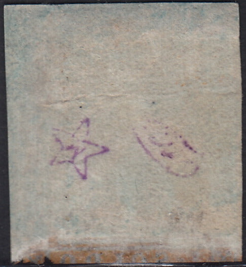 PV60_319 - 1851 - Leone di Marzocco, 1 soldo bistro arancio su carta grigia e filigrana corona usato (2d)