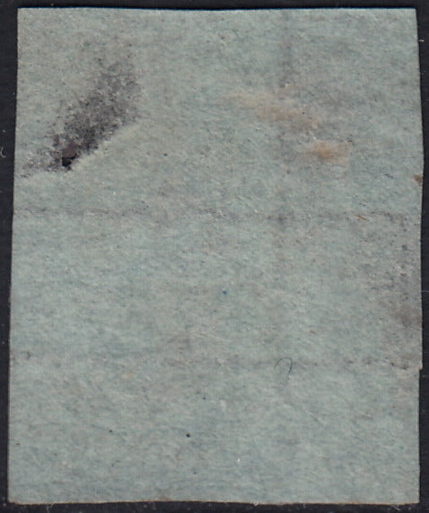 PPP449 - 1851 Leone di Marzocco, 2 light blue crazie on gray paper and crown watermark, used (5d)