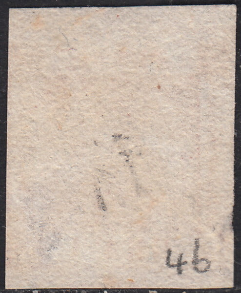 PV60_479 - 1858 - Stemma delle Due Sicilie, 1 grano carminio vivo II tavola usato (4b)