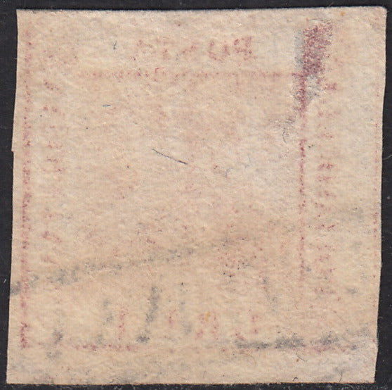 PV60_481 - 1858 - Stemma delle Due Sicilie, 1 grano carminio vivo II tavola usato (4b)