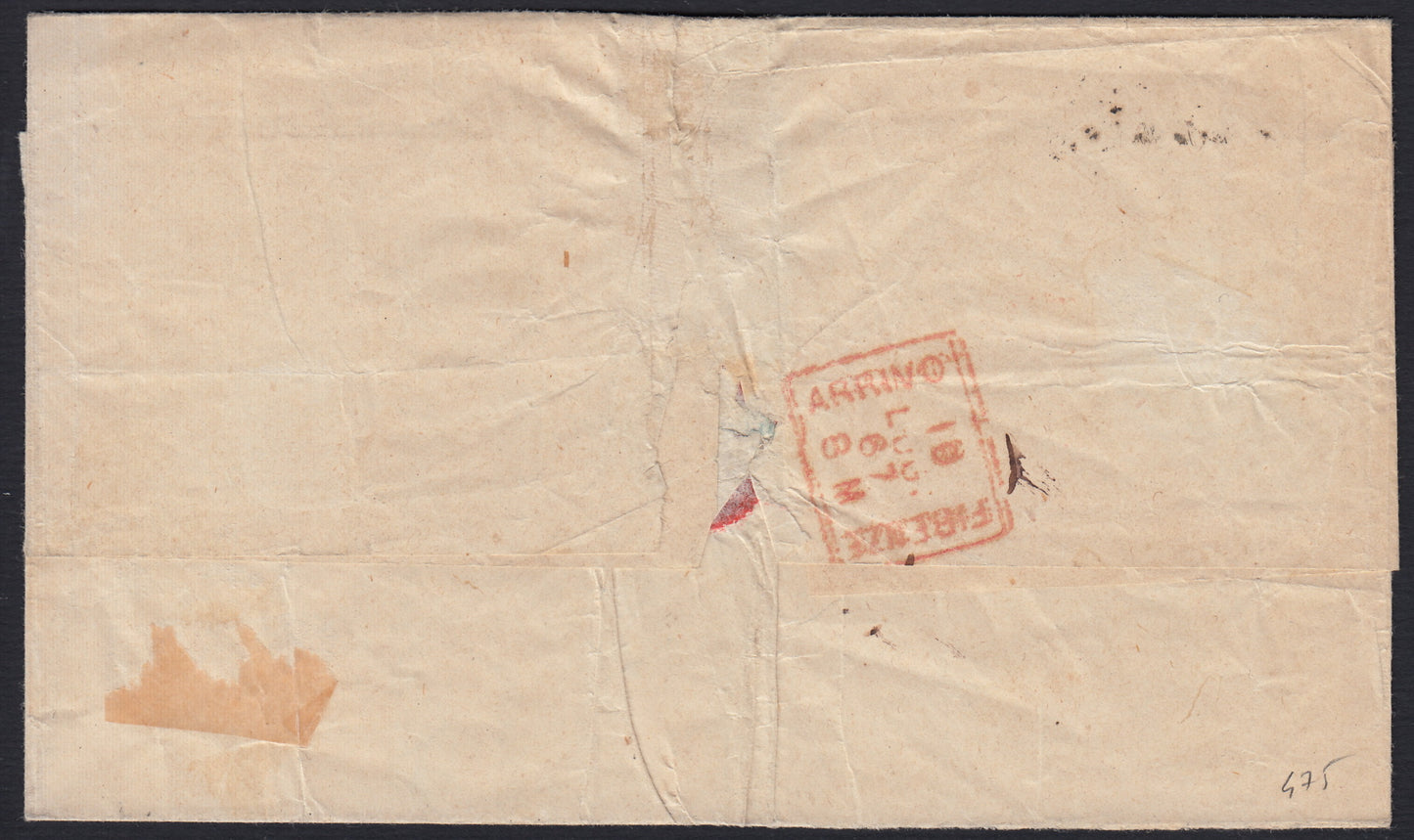 PontSp50 - 1867 - Lettera spedita da Roma per Firenze 18/7/67 affrancata con 4 baj giallo chiarissimo (5Ab).