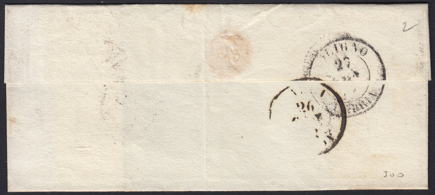BA23-152 1856 - Letter sent from Forlì to Pesaro 13/8/56 franked with 4 light brown baj (5).