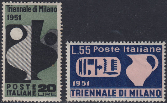 REP93 -  1951  - Filigrana ruota alata, Triennale di Milano serie di due valori nuova gomma integra (666/7)