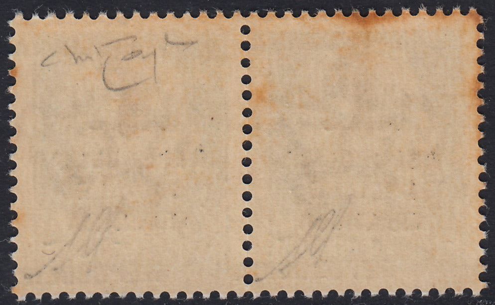 1944 - Imperiale c. 25 verde coppia orizzontale con doppia soprastampa tipo "k" di cui una fortemente spostata a destra e in alto (491fa)