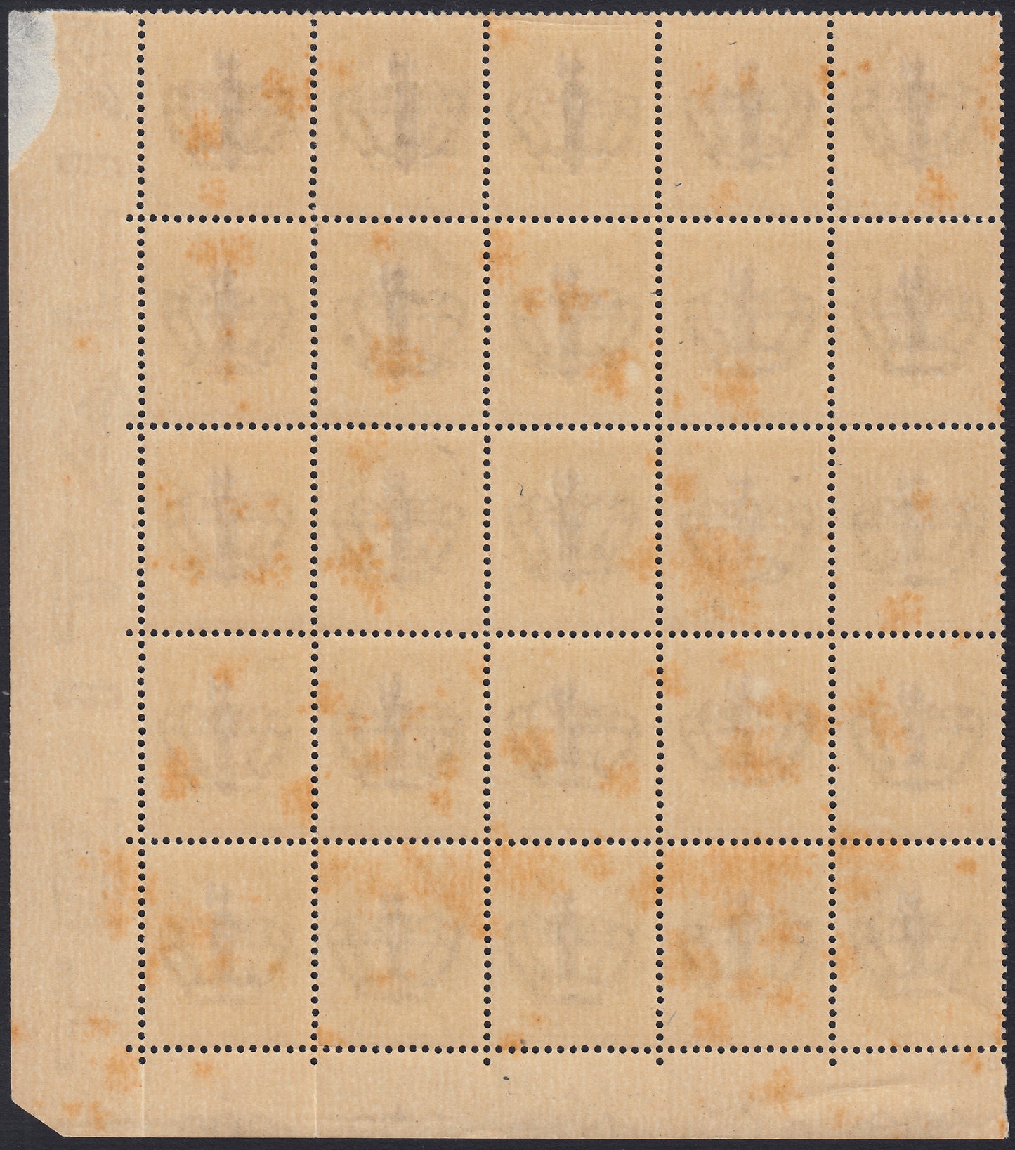 RSI555 - 1944 - Imperial of Kingdom c. 30 brown overprint type "l" in black color error of the overprint, block of 25 copies, new, intact (492A)