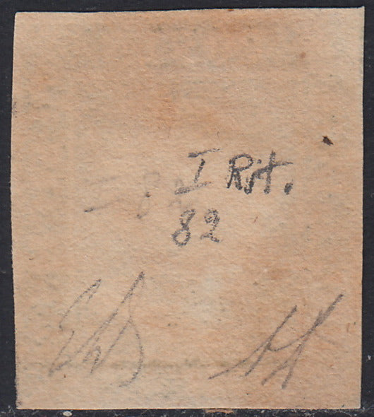 SIC369 - 1859 - Effigie di Federico II di Borbone, 2 grana cobalto scuro I tavola carta di Napoli pos. 82 usato, RITOCCO (6c)