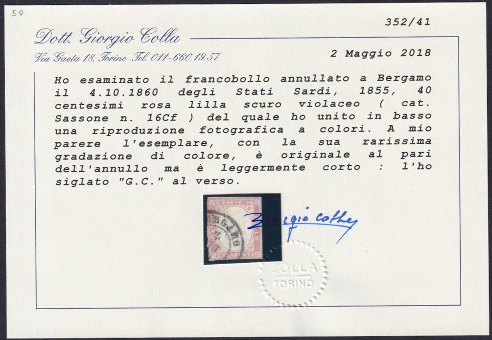 1862 - Effigy of Vittorio Emanuele II facing right, c. 20 light blue comb-pierced, used (2e)