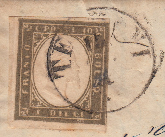 164 - 1861 - Lettera spedita da Termini per Cefalù 15/6/61 affrancata con c. 10 oliva grigio scurissimo I tavola, raro colore (14Cb).