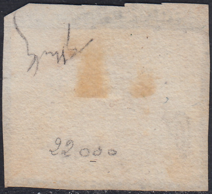 UT464 - 1863 - Segnatasse, c. 10 giallo usato su frammento con annullo numerale a punti 15 (1)