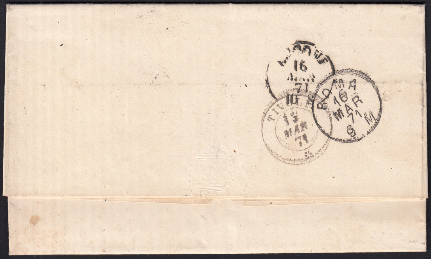 UT659 - 1871 - Lettera spedita da Subiaco per Ancona 15/3/71 affrancata con c.20 celeste annullato a griglia (L26, p.ti 10)