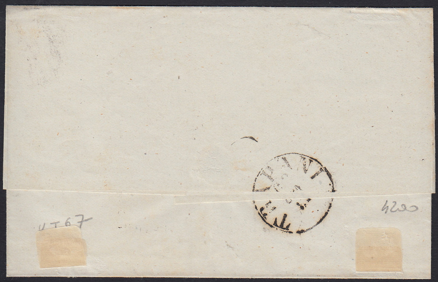 UT67 - 1863 - Lettera spedita da Marsala per Trapani 13/1/63 affrancata con c.15 cobalto verdastro tipo Sardegna (11h, punti 10)