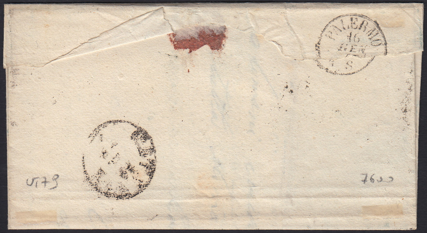 UT79 - 1863 - Lettera spedita da Comiso per Palermo 11/1/63 affrancata con c.15 cobalto verdastro tipo Sardegna (11h, punti 12)
