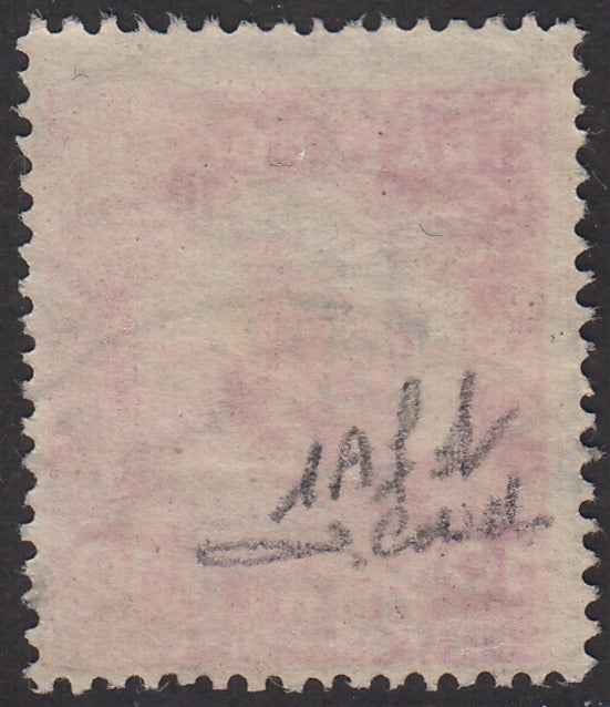 V51 - 1918 - Francobollo d'Ungheria della serie Beneficenza, 10 filler (+2) rosso con soprastampa a macchina fortemente spostata a sinistra, usato (1Afd)