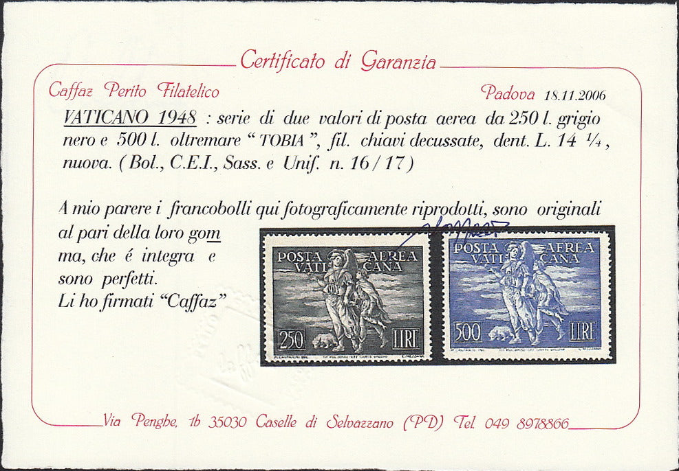 Vat5 - 1948 - Posta Aerea, "Arcangelo e Tobiolo" serie completa nuova con gomma integra (A16/17)