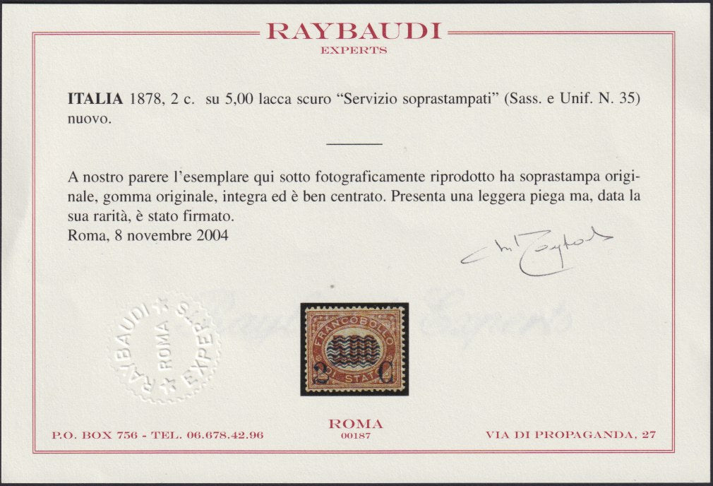 VEII-31 - 1878 - Service stamps overprinted in light blue with waves and new value of 2.c on L. 5 new lacquer with intact gum (35)