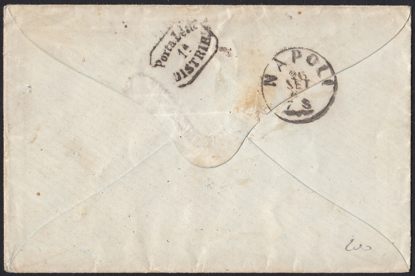 VEII_320 - 1862 - lettera da Torino per Napoli 24/9/62 affrancata con emissione dentellata c. 20 indaco (2)