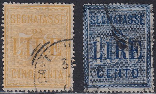 RN37 - 1903 - Segnatasse formato grande, L. 50 giallo + L. 10 azzurro usati. (31 + 32)