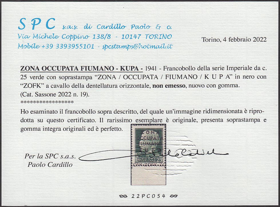 PP806 - 1941 - Imperiale c. 25 verde soprastampato "ZONA / OCCUPATA / FIUMANO / KUPA" nuovo gomma integra (19)
